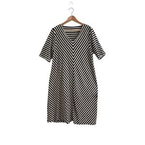 Gudrun Sjoden Organic Cotton A Line Short Sleeve Striped Dress Large Pockets
